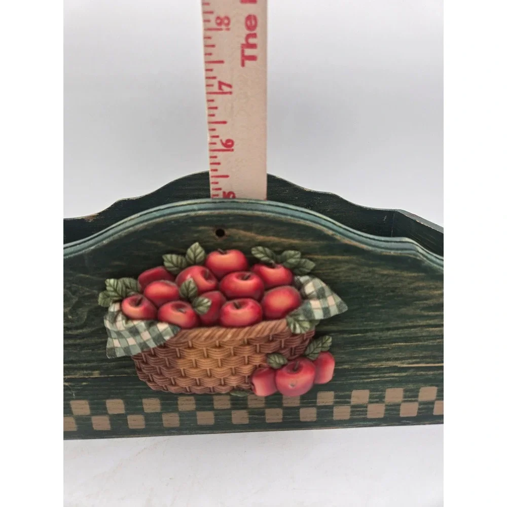 Vintage Country Rustic Green Wooden Caddy Apple Basket Farmhouse Primitive